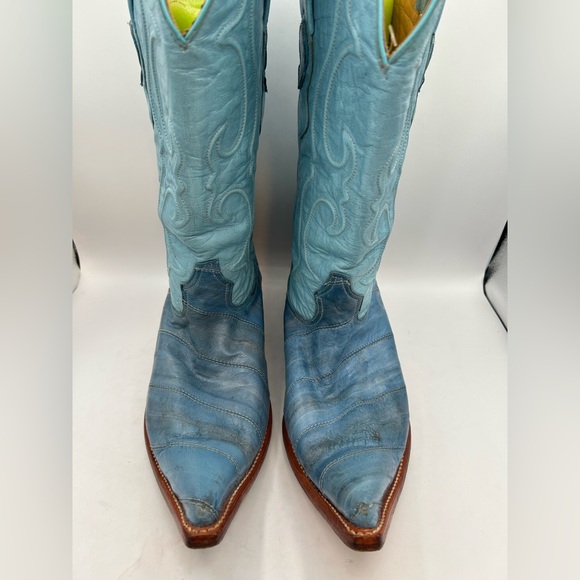 Vintage Los Altos Eel Skin Cowboy Boots Men’s Size 10.5 Blue Western Leather - Picture 7 of 17